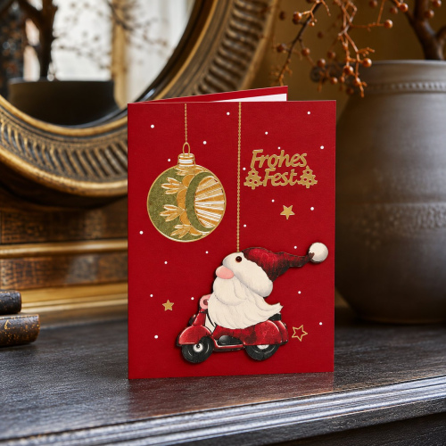 Weihnachtskarte mit Anhänger "Santa auf Roller"