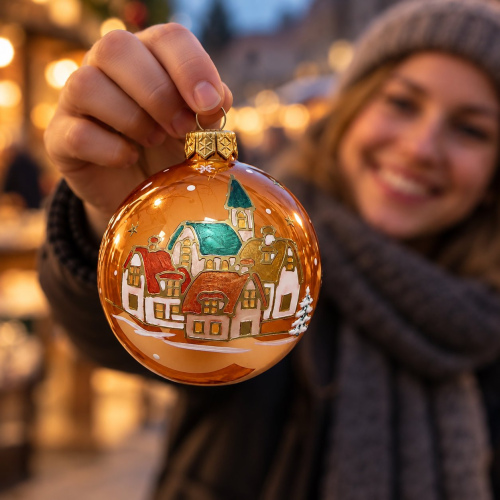 Christbaumkugel "Winterdorf" Kupfer