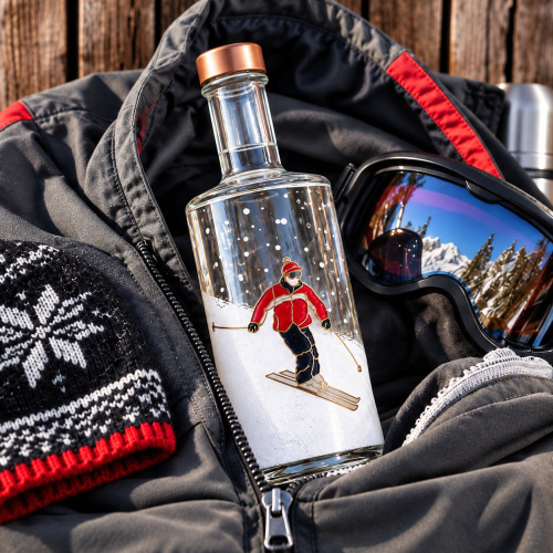 Schnapsflasche "Ski Heil"