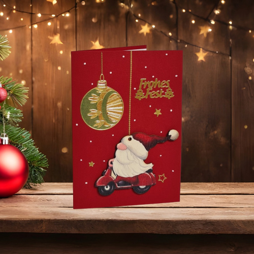 Weihnachtskarte mit Anhänger "Santa auf Roller"